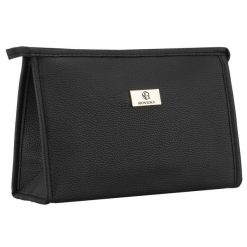 Czarna, praktyczna kosmetyczka ze skóry ekologicznej zamykana suwakiem - Rovicky. Czarne kufry i kosmetyczki ROVICKY, bez wzorów, ze skóry ekologicznej, bez dodatków. Za 29.99 zł.