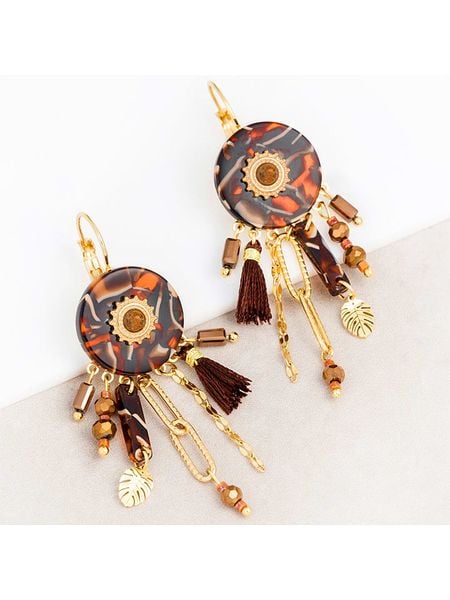 LA CHIQUITA Pozłacane kolczyki z kryształami i jaspisami rozmiar: onesize. Brązowe kolczyki LA CHIQUITA, z jaspisem, pozłacane. Za 122.45 zł.