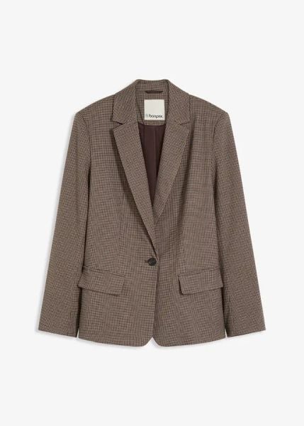 Żakiet w kratę. Brązowe marynarki i żakiety bonprix, bez wzorów, eleganckie. Za 219.99 zł.