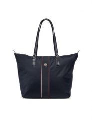 Tommy Hilfiger Torebka Poppy Tote Corp AW0AW17205 Granatowy. Niebieskie shopper TOMMY HILFIGER, bez wzorów, z materiału, bez dodatków. Za 249.99 zł.