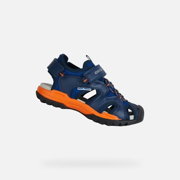 Sandały Geox Model J Borealis B Kolor Niebieski. Brązowe sandały Geox, bez wzorów, z syntetyku, bez obcasa, bez zapięcia. Za 247.99 zł.