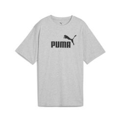 Damska luźna koszulka Essentials z logo No.1 PUMA Light Gray Heather. Czarne bluzki Puma, bez wzorów, z gumy, sportowe, bez kołnierzyka, bez ramiączek. Za 99.00 zł.