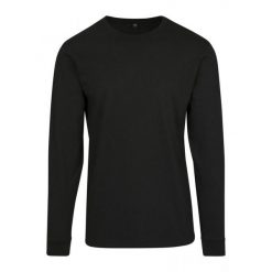 Koszulka Z Długim Rękawem Unisex Dla Dorosłych Z Prążkowanymi Mankietami. Czarne bluzki BUILD YOUR BRAND, xl, bez wzorów, prążkowane, sportowe, bez kołnierzyka, bez ramiączek. Za 88.99 zł.