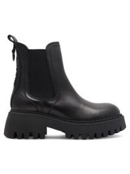 Badura Botki 21801 Czarny. Czarne botki Badura, bez wzorów, ze skóry, bez obcasa, na słupku, bez zapięcia. Za 399.99 zł.