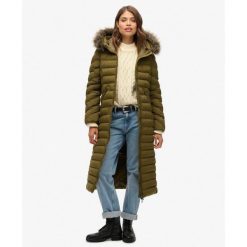 Długi Płaszcz z Kapturem z Sztucznego Futra Fuji od SUPERDRY. Szare płaszcze Superdry, bez wzorów, z kapturem. W wyprzedaży za 474.80 zł.