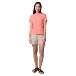 T-shirt sportowy z krótkim rękawem damski Sun Trek W SS II Tee. Fioletowe koszulki sportowe Columbia, bez wzorów, z bawełny, bez ramiączek. Za 99.99 zł.