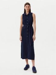 Lacoste Sukienka koszulowa EF1107 Granatowy Regular Fit. Niebieskie sukienki Lacoste, bez wzorów, z bawełny, bez kołnierzyka, bez ramiączek, koszulowe. Za 419.99 zł.