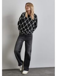 Street One Sweter w kolorze czarno-białym rozmiar: 40. Białe swetry Street One, bez wzorów, ze splotem, bez ramiączek. Za 101.23 zł.