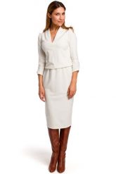 Waniliowa Dzianinowa Sukienka w Szpic z Gumką w Talii. Niebieskie sukienki MOE, l, bez wzorów, z bawełny, wizytowe, bez kołnierzyka, bez ramiączek. Za 229.90 zł.