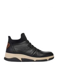 Rieker Botki CEO-L5651-00 Czarny. Czarne botki Rieker, bez wzorów, ze skóry, bez obcasa, na koturnie, bez zapięcia. Za 399.99 zł.