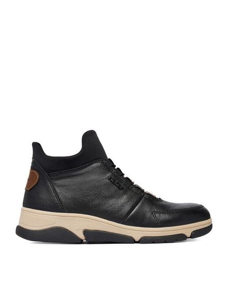 Rieker Botki CEO-L5651-00 Czarny. Czarne botki Rieker, bez wzorów, ze skóry, bez obcasa, na koturnie, bez zapięcia. Za 399.99 zł.