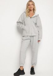 Szary Komplet Dresowy Rozpinana Bluza i Spodnie Joggery z Bawełną Anarrise. Szare bluzy Born2be, l, bez wzorów, z bawełny, z kapturem. Za 149.99 zł.