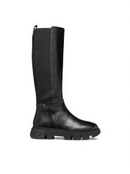 Geox Kozaki Vilde D46UAD 043NH C9999 Czarny. Czarne kozaki Geox, ze skóry, bez obcasa, na płaskiej podeszwie, bez zapięcia. Za 649.99 zł.