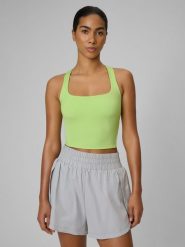 4F Crop top treningowy slim szybkoschnący damski - zielona S. Zielone topy 4f, s, bez wzorów, bez kołnierzyka, bez ramiączek. Za 129.99 zł.