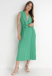 Zielona Sukienka Ymir. Zielone sukienki Born2be, na imprezę, bez wzorów, z materiału, eleganckie, bez kołnierzyka, bez ramiączek, maxi, kopertowe. Za 84.99 zł.