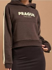 Bluza hoodie z nadrukiem - brązowy. Brązowe bluzy Sinsay, l, bez wzorów, bez kaptura. Za 49.99 zł.