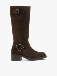 Ciemnobrązowe kozaki biker boots. Brązowe kozaki Ryłko, ze skóry, bez obcasa, na obcasie, bez zapięcia. Za 699.99 zł.