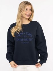 Zwillingsherz Bluza "Happy Vibes" w kolorze granatowym rozmiar: S/M. Niebieskie bluzy Zwillingsherz, m, bez wzorów, bez kaptura. Za 215.71 zł.