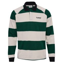 Koszulka polo z długim rękawem Hummel Striped. Zielone bluzki Hummel, bez wzorów, z bawełny, bez kołnierzyka, bez ramiączek. Za 286.50 zł.