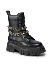 Buffalo Botki Lion Lace Up T-Chain 1622367 Czarny. Czarne botki Buffalo, bez wzorów, ze skóry, bez obcasa, na płaskiej podeszwie, bez zapięcia. Za 799.99 zł.