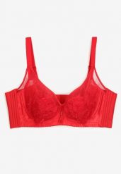 Czerwony Biustonosz na Odpinanych Regulowanych Ramiączkach z Transparentnym Wykończeniem Zetina. Czerwone biustonosze Born2be, z aplikacjami, z koronki. Za 39.99 zł.