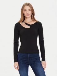 Guess Bluzka W5BP18 KC7M2 Czarny Slim Fit. Czarne bluzki Guess, m, z aplikacjami, z syntetyku, bez kołnierzyka, bez ramiączek. Za 199.99 zł.