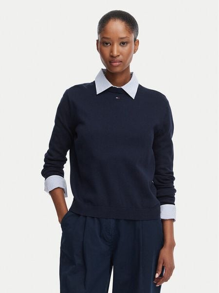 Tommy Jeans Sweter Essential DW0DW20159 Granatowy Regular Fit. Niebieskie swetry Tommy Jeans, xl, bez wzorów, z bawełny, bez ramiączek. Za 369.99 zł.