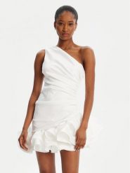 BARDOT Sukienka koktajlowa Silvana Ruffle 60037DB Biały Slim Fit. Białe sukienki Bardot, bez wzorów, z syntetyku, wizytowe, bez kołnierzyka, bez ramiączek. Za 689.99 zł.