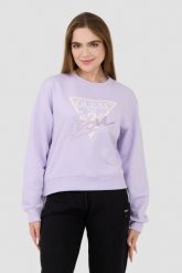 GUESS Lawendowa damska bluza Icon, Rozmiar L. Fioletowe bluzy sportowe Guess, l, z aplikacjami, bez kaptura. W wyprzedaży za 299.99 zł.