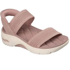 Sandały damskie Skechers Go Walk Arch Fit 2.0 Sandal. Fioletowe sandały Skechers, bez wzorów, z materiału, bez obcasa, bez zapięcia. Za 490.00 zł.