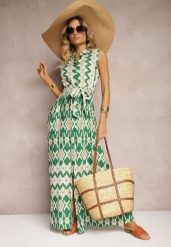 Zielona Wiskozowa Sukienka w Koszulowym Stylu z Materiałowym Paskiem w Talii Drevima. Zielone sukienki Renee, na imprezę, l, bez wzorów, z materiału, eleganckie, bez kołnierzyka, bez ramiączek, maxi, koszulowe. Za 74.99 zł.