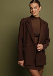 Brązowa Dwurzędowa Marynarka w Stylu Oversize Clazara. Brązowe marynarki i żakiety Born2be, l, bez wzorów, z jeansu. Za 139.99 zł.