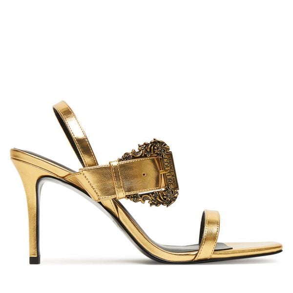 Sandały Versace Jeans Couture. Żółte sandały Versace Jeans Couture, bez wzorów, z jeansu, bez obcasa, na szpilce, bez zapięcia. Za 909.99 zł.