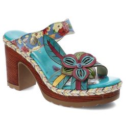 Niebieskie Klapki Laura Vita Eleganckie Obuwie Damskie. Niebieskie klapki Laura Vita, bez wzorów, z jeansu, bez obcasa, na obcasie. Za 359.00 zł.