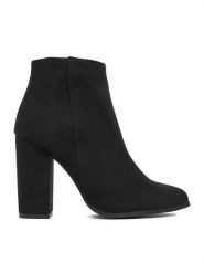 DeeZee Botki BM-9075 Czarny. Czarne botki DeeZee, bez wzorów, z materiału, bez obcasa, na słupku, bez zapięcia. Za 199.99 zł.