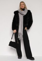 Szary Szalik z Frędzlami Owedarria. Szare szaliki Born2be, bez wzorów, z dresówki, eleganckie. Za 44.99 zł.