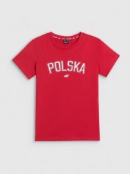 4F Koszulka kibica damska - czerwona L. Czerwone koszulki sportowe 4f, bez wzorów, z bawełny, bez ramiączek. Za 59.99 zł.