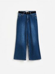 Jeansy wide leg z dodatkiem lyocellu - granatowy. Niebieskie jeansy Reserved, bez wzorów. Za 159.99 zł.