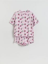 Wzorzysta piżama dwuczęściowa - lawendowy. Fioletowe piżamy Reserved, bez wzorów, z bawełny, bez ramiączek. Za 69.99 zł.