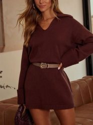 Milan Kiss Sukienka dzianinowa w kolorze brązowym rozmiar: L. Brązowe sukienki Milan Kiss, na co dzień, l, bez wzorów, z dzianiny, bez kołnierzyka, bez ramiączek, mini, proste. Za 213.18 zł.