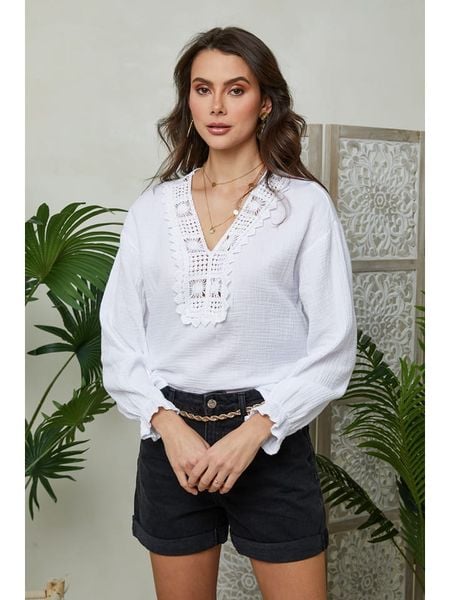 Lin Passion Bluzka w kolorze białym rozmiar: 36/38. Białe bluzki Lin Passion, bez wzorów, z bawełny, klasyczne, bez kołnierzyka, bez ramiączek. Za 91.99 zł.