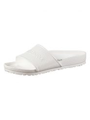 Birkenstock Klapki w kolorze białym rozmiar: 39. Białe klapki Birkenstock, bez wzorów, z otwartym noskiem, bez obcasa. Za 193.95 zł.