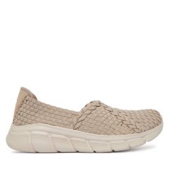 Baleriny Skechers. Brązowe baleriny Skechers, bez wzorów, bez obcasa. Za 249.99 zł.