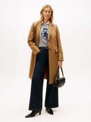 Tommy Hilfiger Wełniany płaszcz z zawartością kaszmiru Kobiety Wełna brązowy, 42. Brązowe płaszcze TOMMY HILFIGER, bez wzorów, z kaszmiru, bez kaptura. Za 1,499.95 zł.
