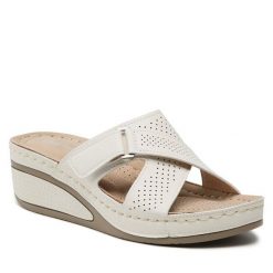 Klapki Clara Barson. Białe klapki Clara Barson, bez wzorów, bez obcasa. Za 89.99 zł.