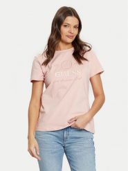 Guess T-Shirt V5RI05 J1314 Różowy Regular Fit. Czerwone t-shirty Guess, xxs, z aplikacjami, z bawełny, bez kołnierzyka, bez ramiączek. Za 119.99 zł.