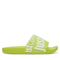 Klapki Just Cavalli. Zielone klapki Just Cavalli, bez wzorów, bez obcasa. Za 249.99 zł.