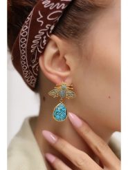 Pierres delicates Pozłacane kolczyki-wkrętki z turkusami i cyrkoniami rozmiar: onesize. Żółte kolczyki Pierres delicates, z cyrkonią, pozłacane. Za 113.90 zł.