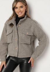 Brązowa Kurtka w Stylu Utility z Szerokimi Kieszeniami Nirithra. Brązowe kurtki Born2be, l, bez wzorów, z jeansu, bez kaptura. Za 109.99 zł.