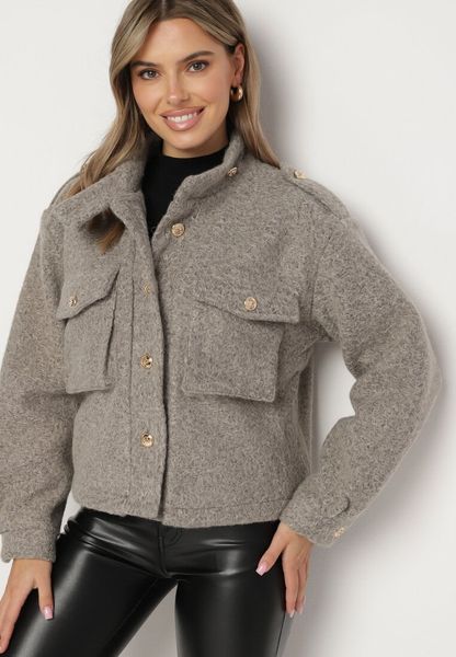 Brązowa Kurtka w Stylu Utility z Szerokimi Kieszeniami Nirithra. Brązowe kurtki Born2be, l, bez wzorów, z jeansu, bez kaptura. Za 109.99 zł.